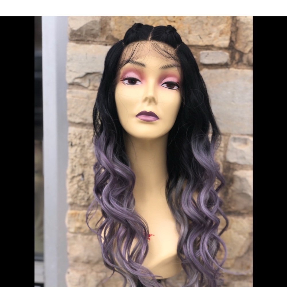 Black and Purple Ombre Wavy Wig
